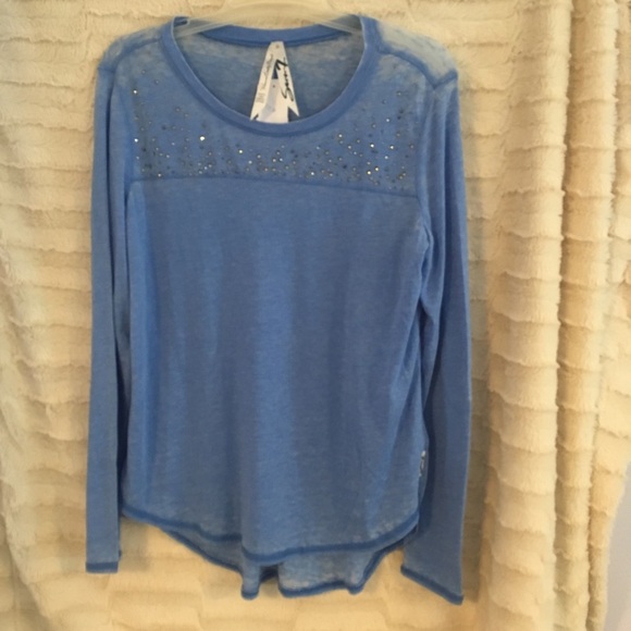 Seven 7 Beaded Burnout Top Sheer Long Sleeved Gauzy Blue Small Sequins Fairycore - Picture 8 of 8